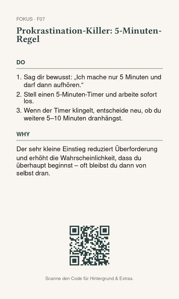 Rückseite Prokrastination-Killer: 5-Minuten-Regel