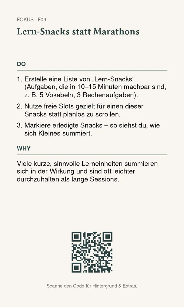 Rückseite Lern-Snacks statt Marathons