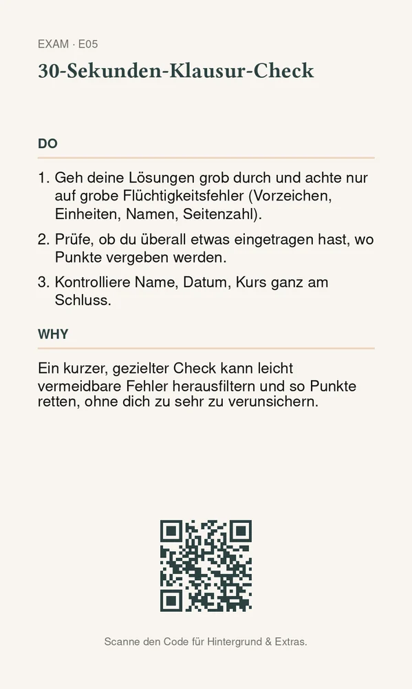 Rückseite 30-Sekunden-Klausur-Check