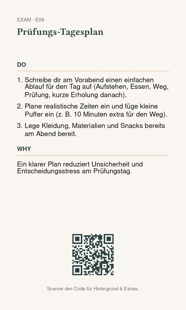 Rückseite Prüfungs-Tagesplan
