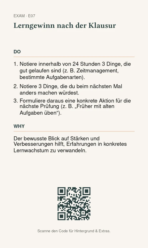 Rückseite Lerngewinn nach der Klausur
