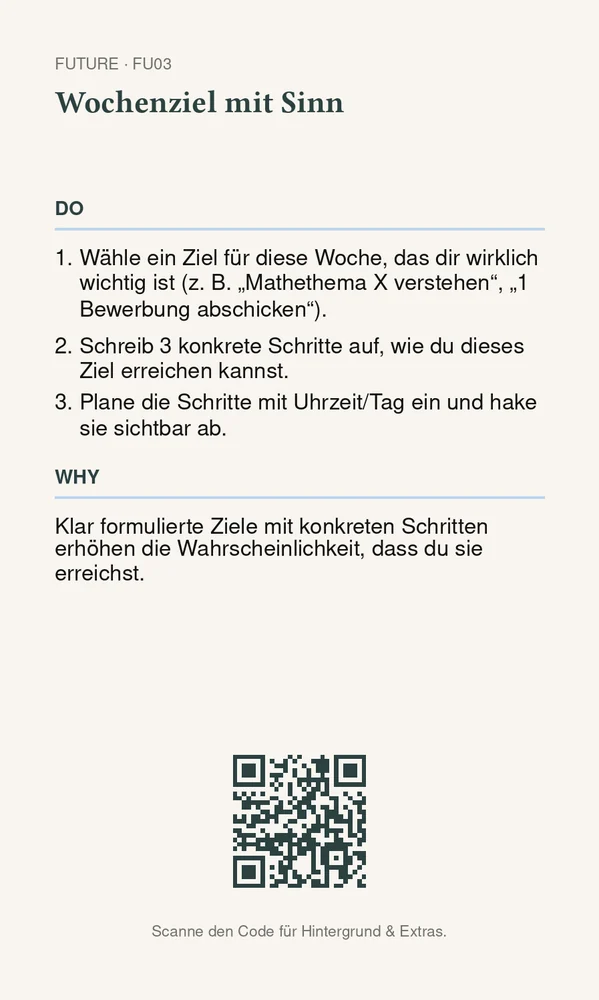 Rückseite Wochenziel mit Sinn