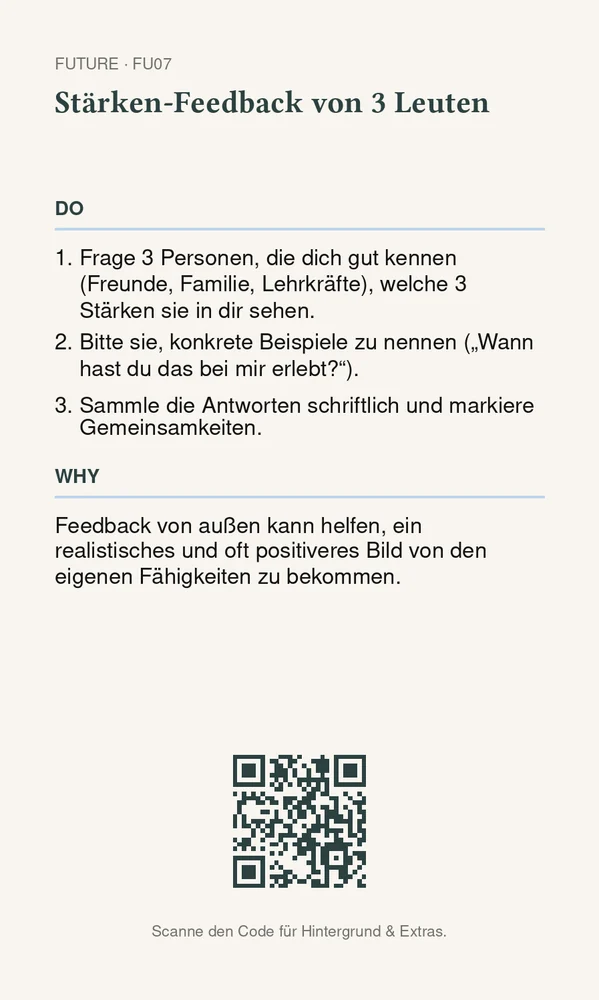 Rückseite Stärken-Feedback von 3 Leuten