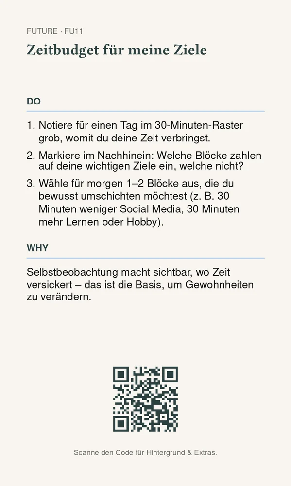 Rückseite Zeitbudget für meine Ziele